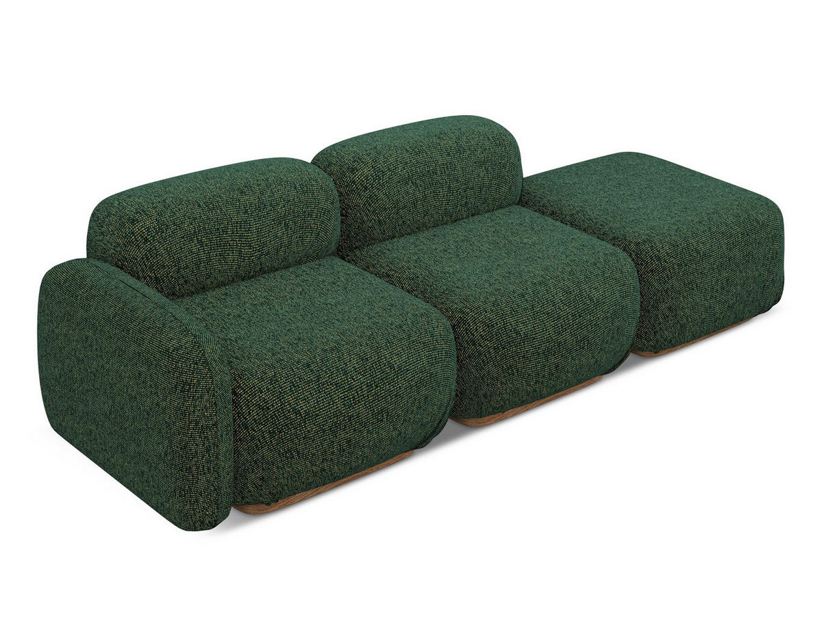 3-SITZER SOFA Rechts Strukturstoff Stoff Grün - Braun/Grün, Holz/Textil (258/73/95cm) - Makamii