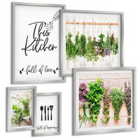 BILDER SET 5er Set - 50x50 cm & 20x30 cm & 40x60 cm Silberner Rahmen - Küchenthema: Getrocknete Kräuter - Silberfarben, Kunststoff (40/60cm) - TULUP