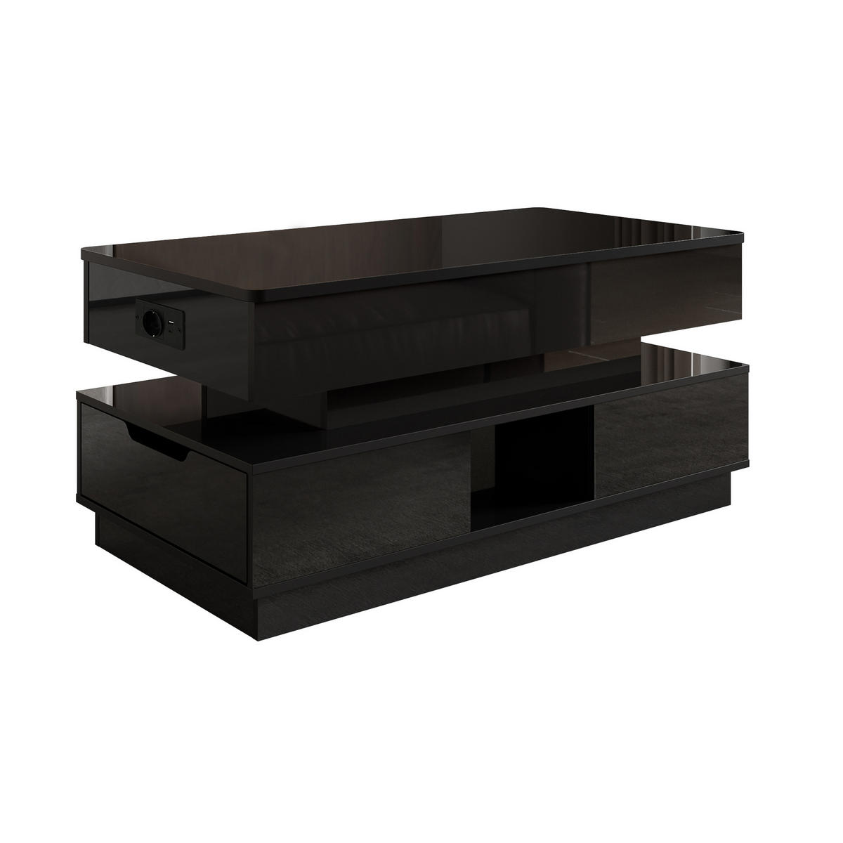 COUCHTISCH Schwarz 90/48/42,5 cm mit LED-Beleuchtung und Hubfunktion - Schwarz, Holzwerkstoff (48/90/42.5cm) - PANGIVO