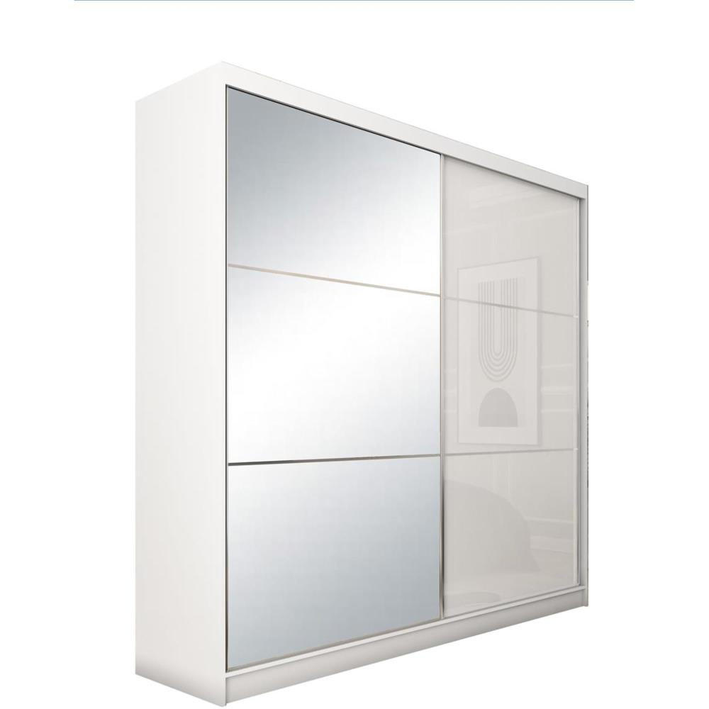 SCHWEBETÜRENSCHRANK Viva 200/216/61 weiß mit Spiegel und Schubladen - Weiß, Holzwerkstoff (200/216/61cm) - Beautysofa