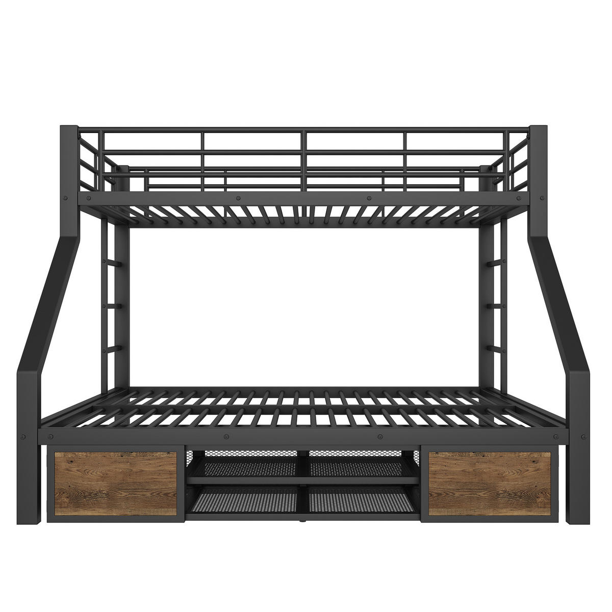 ETAGENBETT 90x200cm + 140x200cm Schwarz Kinderbett Schuhschrank EN747 - Schwarz, Metall (140/200cm) - FLIEKS