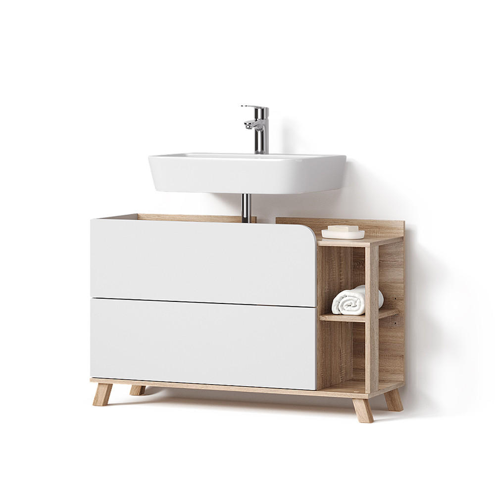 VANITY ENOTA ZA UMIVALNIK Marano, Sonoma/Bela, 100 x 65 cm z 2 predaloma - bela/hrast sonoma, leseni material (100/65/35cm) - Livinity®