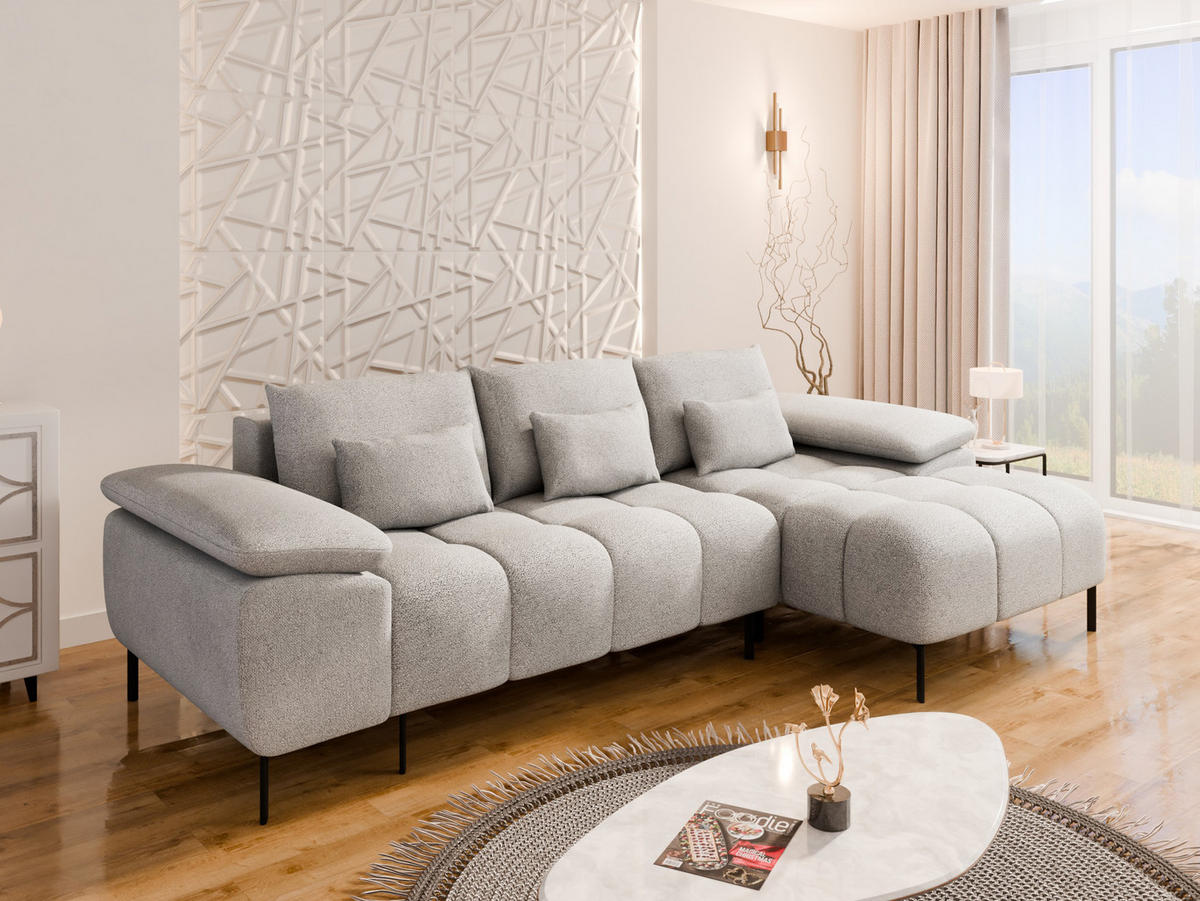 ECKSCHLAFSOFA 4-Sitzer DOLUS – Modernes Ecksofa mit Schlaffunktion Rechts montierbar, Beige - Beige, Holz (141/277cm) - Panda Möbel