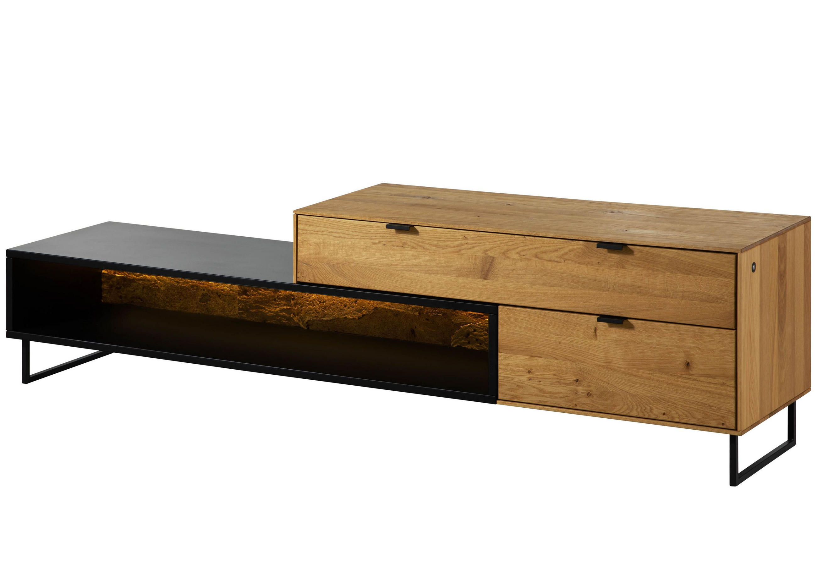 LOWBOARD Wildeiche 200x43x52 natur geölt LINDAU #27 - Naturfarben, Holz (200/52/43cm) - Massivmoebel24