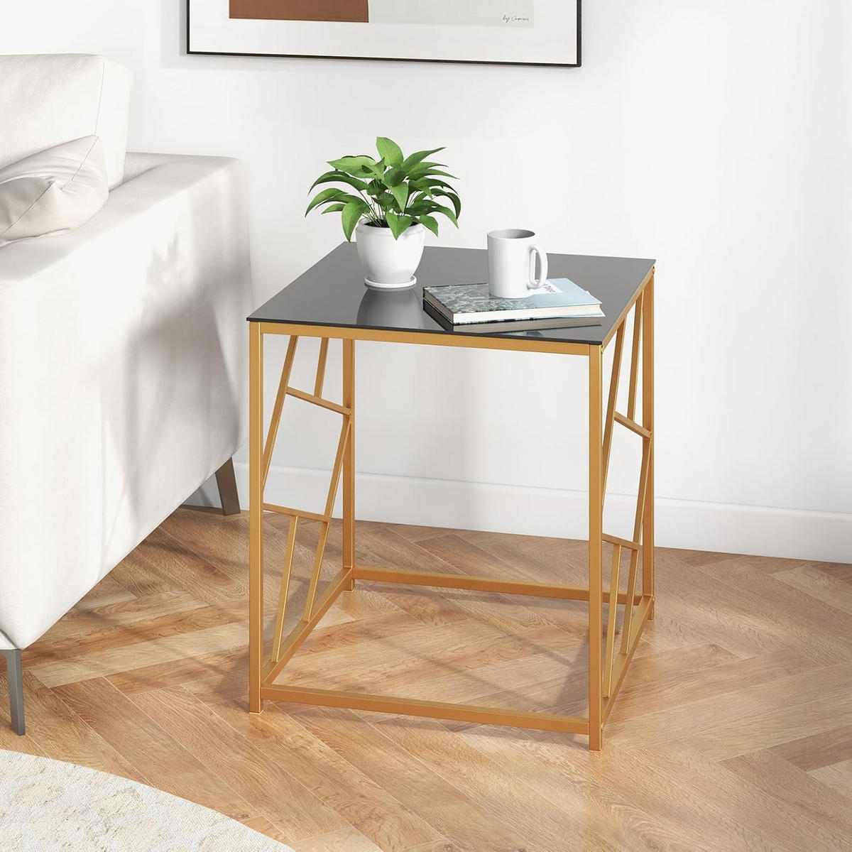 BEISTELLTISCH 55cm Gold - Goldfarben, Glas (50/50/55cm) - COSTWAY