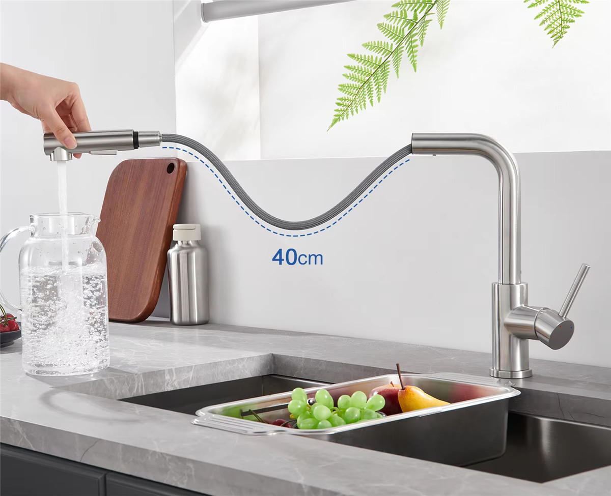 KÜCHENARMATUR ausziehbar drehbar 360° Sprühfunktion - Silberfarben, Metall (28/35/5cm) - Kaket