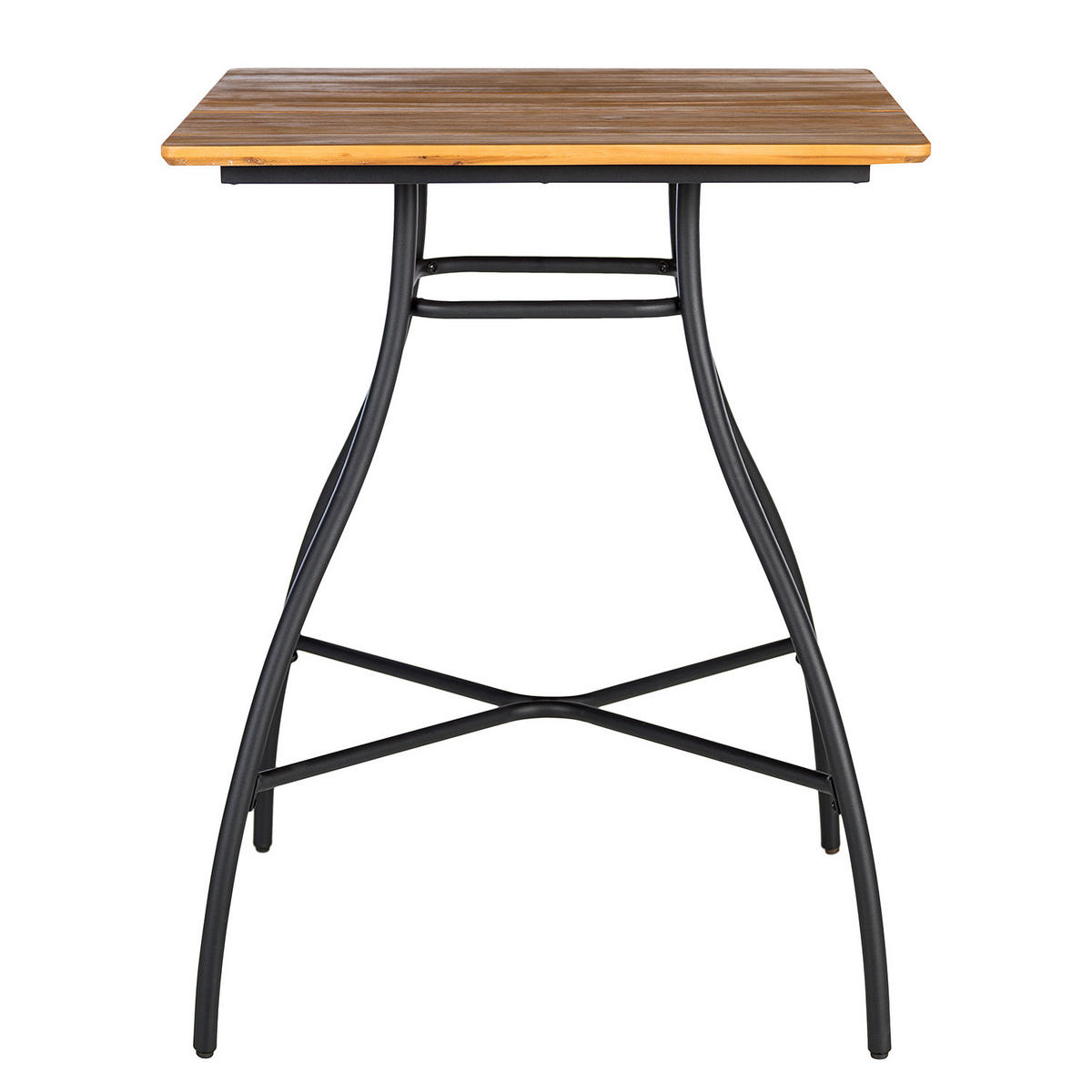GARTENBARTISCH - Stahl / Akazie massiv - Schwarz / Braun - Schwarz/Akaziefarben, Holz/Metall (80/80/100cm) - home24