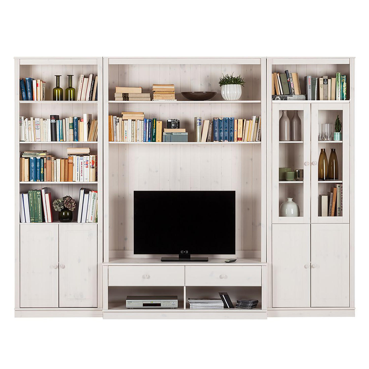 WOHNWAND - Kiefer massiv, Typ C - Weiß/Kieferfarben, Holz (288/223/45cm) - home24