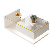 COUCHTISCH 90/50/32.5 cm in Hochglanzweiß aus Spanplatte und Glas mit LED-Beleuchtung - Weiß, Holzwerkstoff (90/50/32.5cm) - OKMYHOME