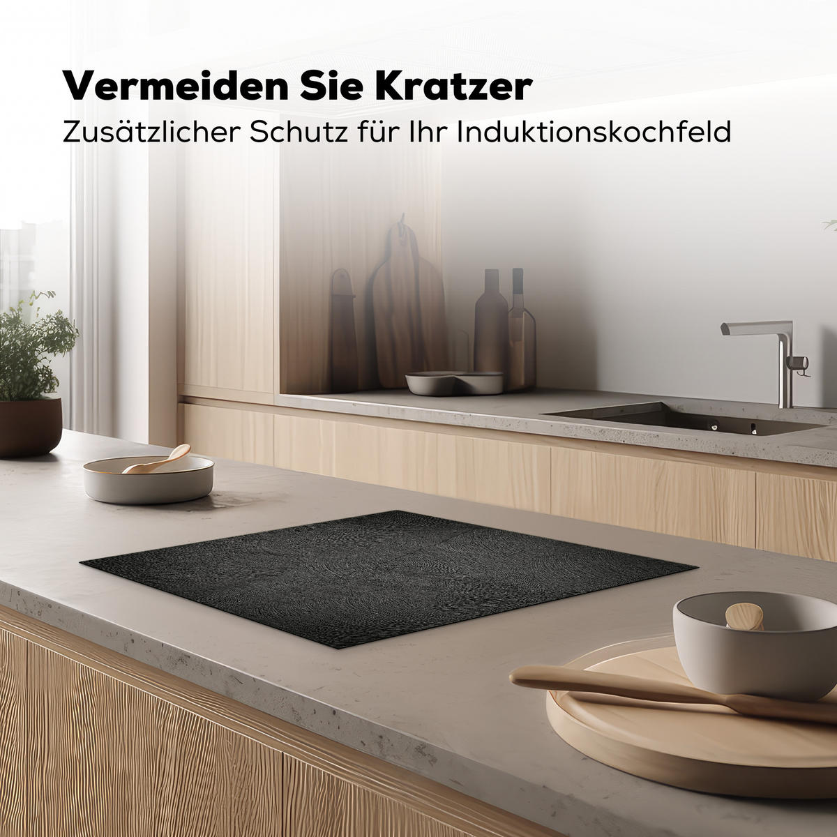 HERDABDECKPLATTE Beton - Schwarz - Industriell Ceranfeldabdeckung 59x52 cm - Anthrazit, Kunststoff (59/52/0.2cm) - MuchoWow