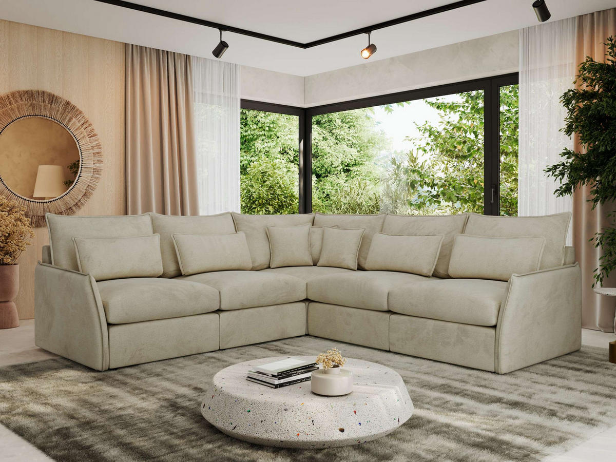 ECKSOFA VERSO L Beige Velvet - Beige/Schwarz, Kunststoff/Textil (270/270cm) - MKS