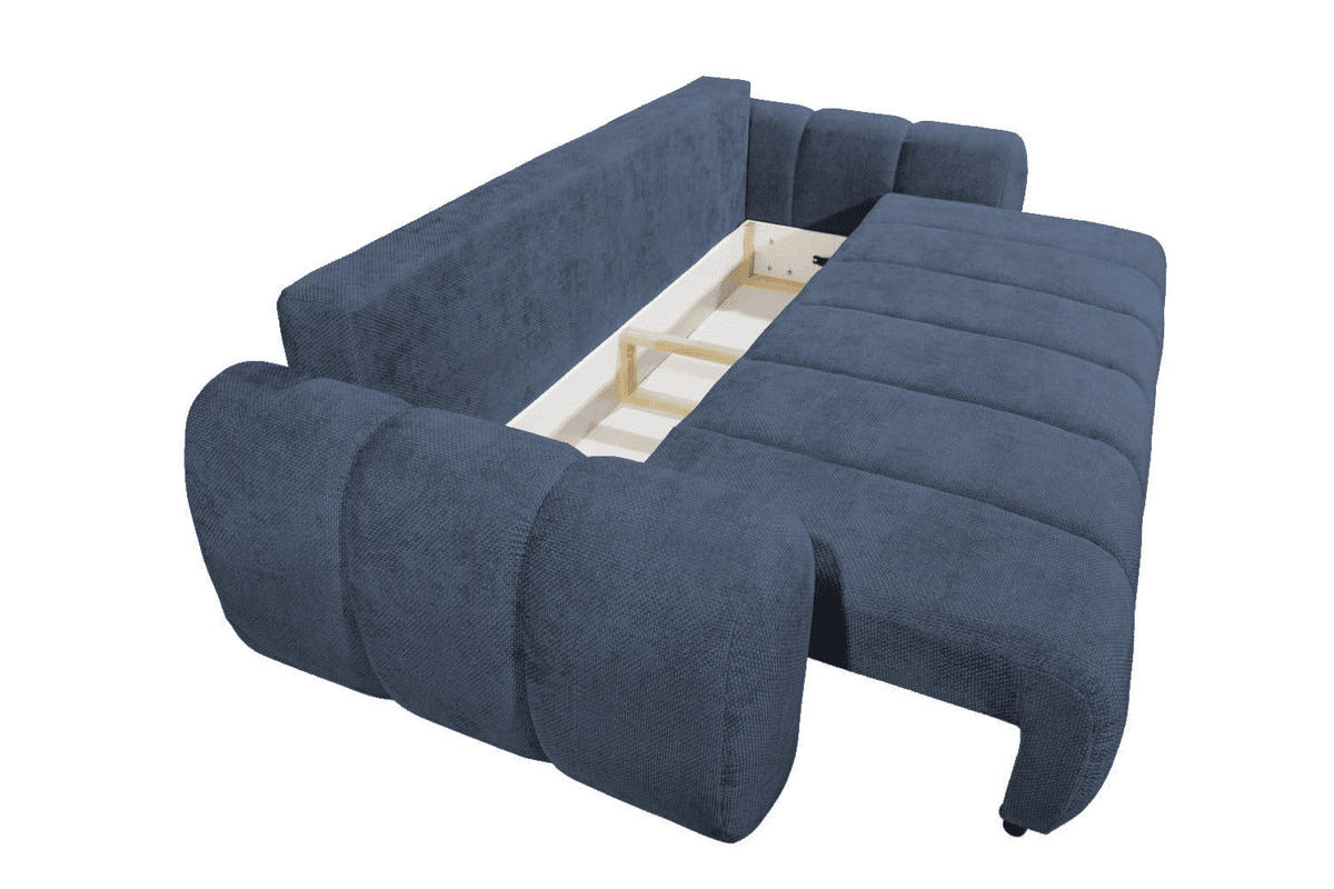 BIGSOFA mit Schlaffunktion und Bettkasten - Blau/Schwarz, Kunststoff/Textil (256/91/112cm) - ed exciting design