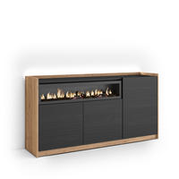 SIDEBOARD, Schwarz und Eiche, 156/37/80cm, Kamin mit Feuereffekt - Schwarz, Holzwerkstoff (156/80/37cm) - Skraut Home