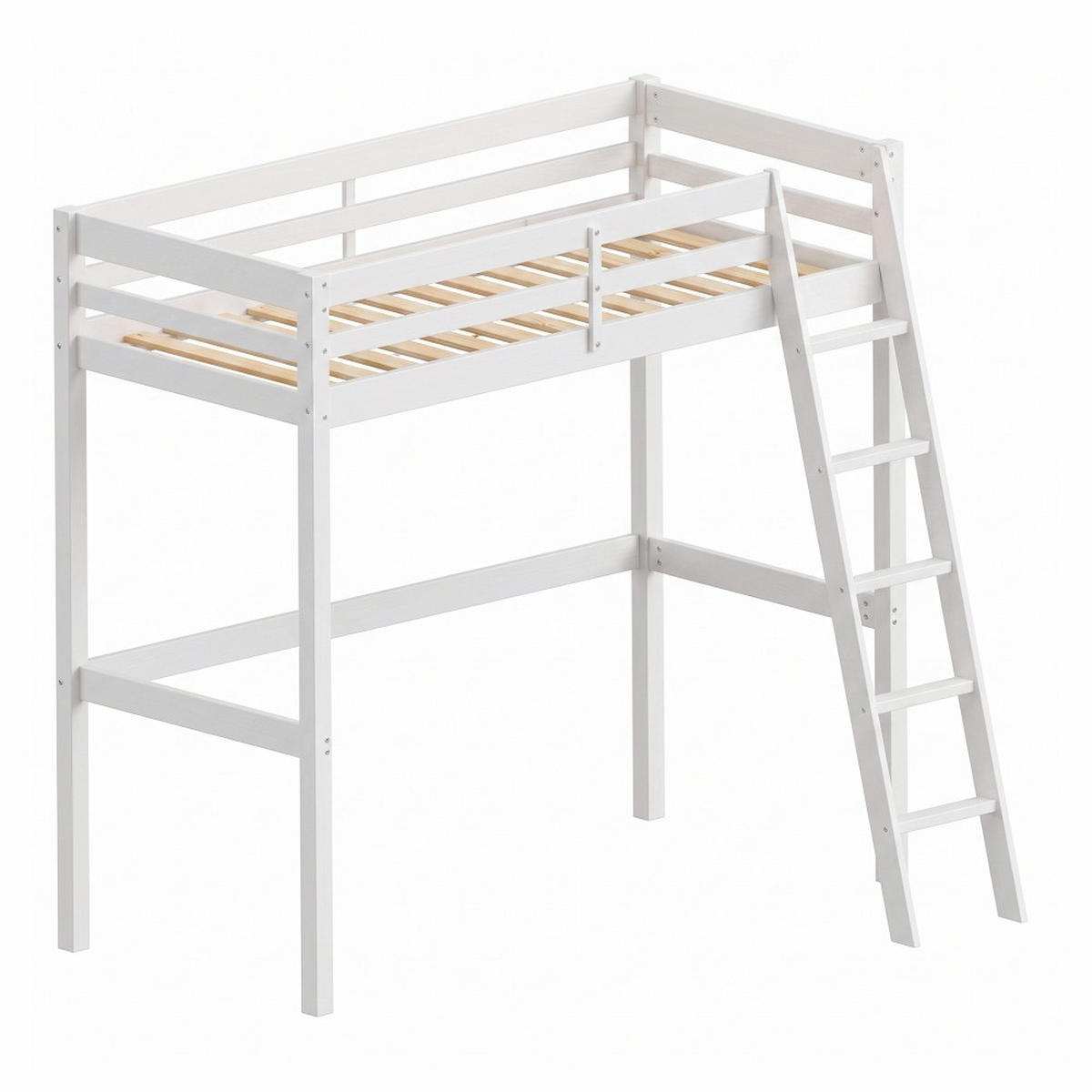 HOCHBETT STUDIO mit Lattenrost / Hochbett 90x200 - Weiß - Weiß, Holz (90/200cm) - Weber Industries