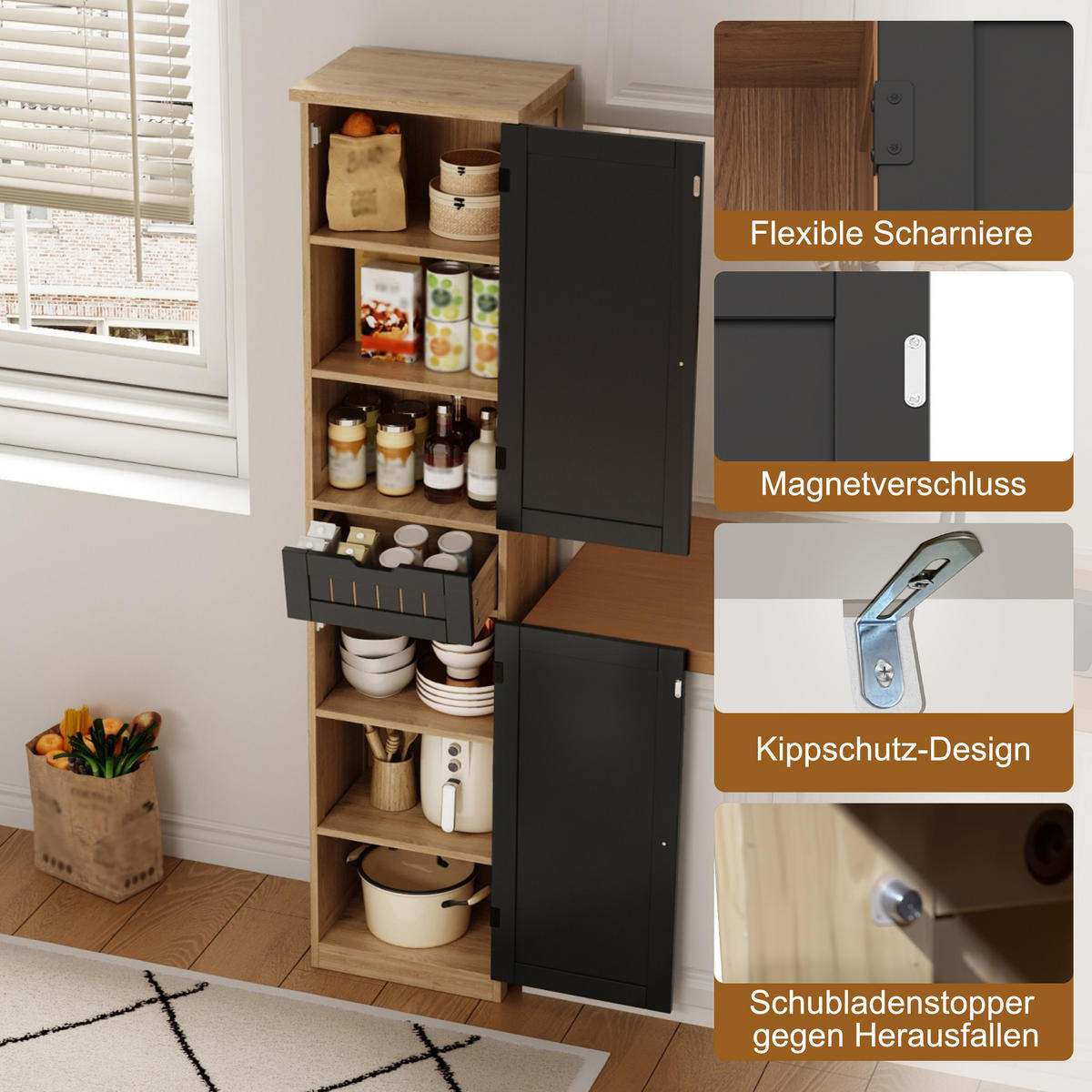 HIGHBOARD DE-38709 40/30/170 cm 2 Türen und 1 Schublade Natur - Naturfarben, Holzwerkstoff (40/170/30cm) - ComfortXL
