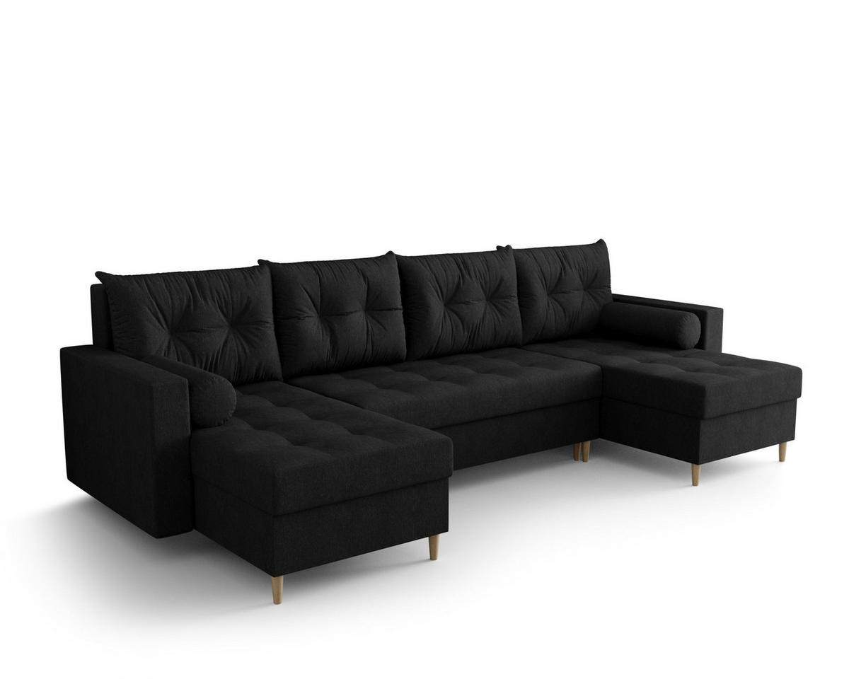 ECKSOFA SKANDI U Cosmic 100 mit Schlaffunktion - Schwarz, Textil (300/88/145cm) - Bedante