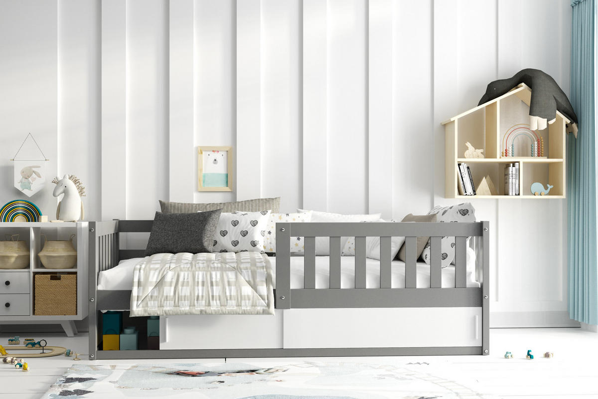 KINDERBETT Smart, 80x160, mit Stauraum, Gray - Grau, Holz (80/160cm) - Interbeds
