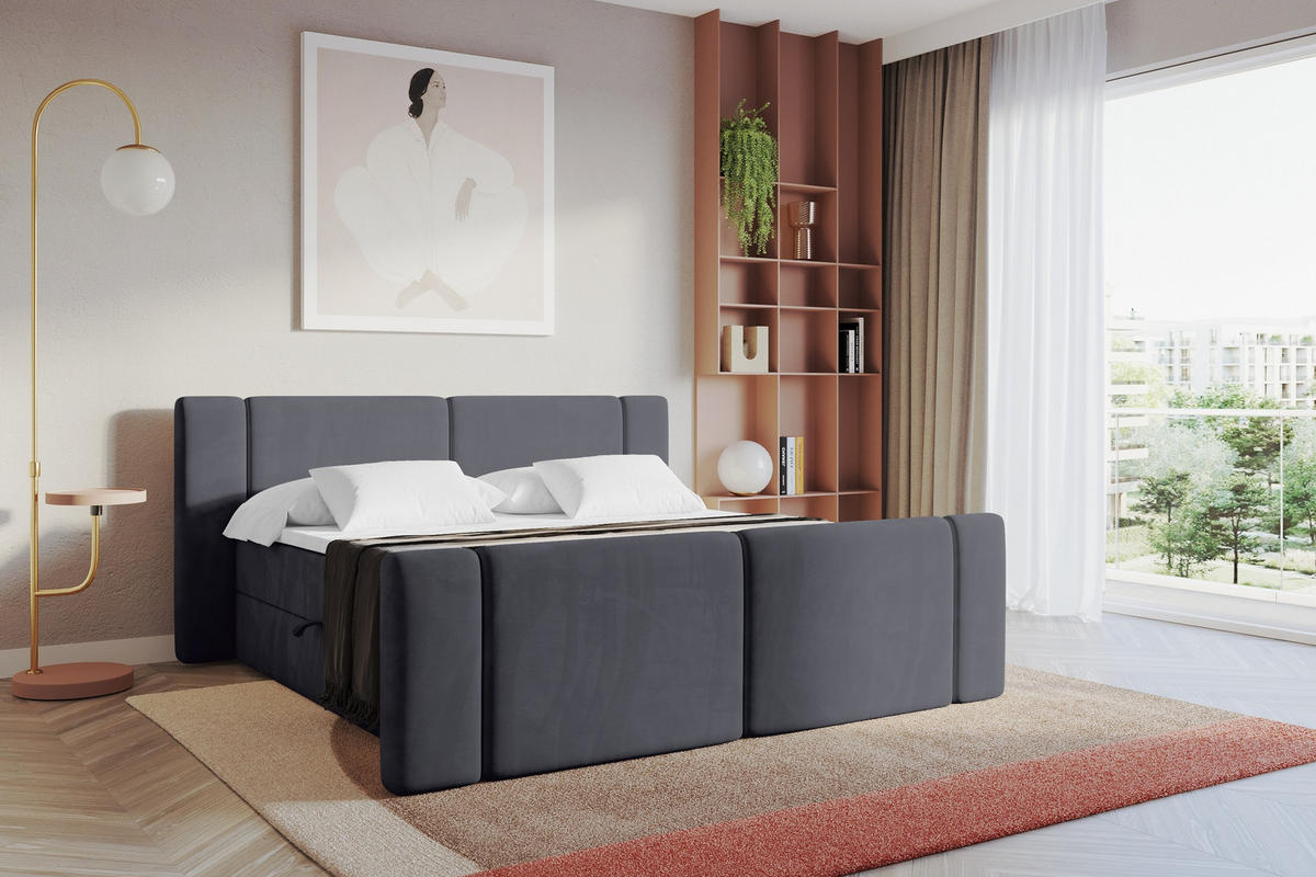 BOXBETT mit Matratze H3 - EVON Zanozek - 140x200 cm Dunkelgrau - Dunkelgrau, Holzwerkstoff (140/200cm) - ALTDECOR