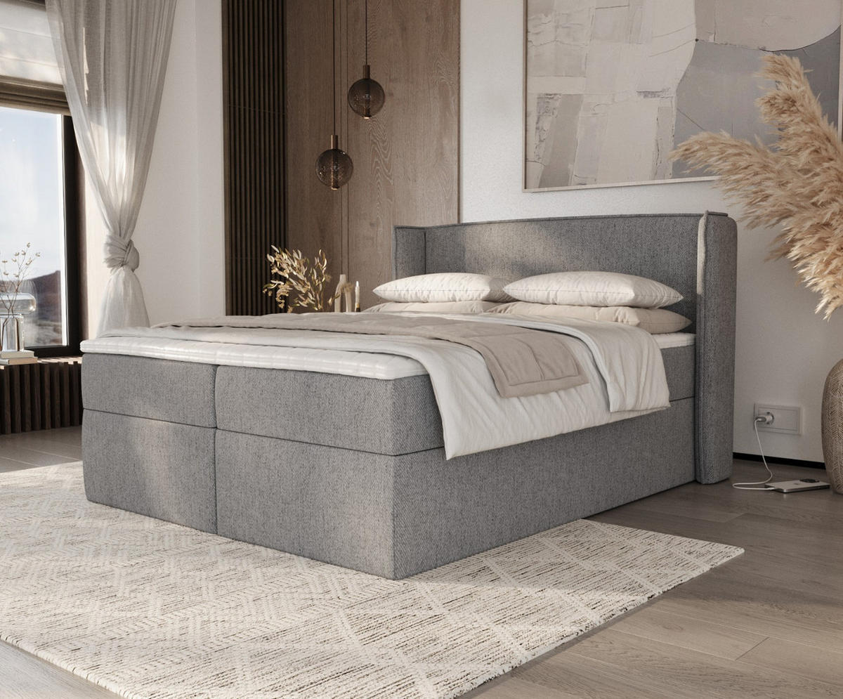 BOXBETT Viva 200/200 cm Grau im Neve Stoff - Schwarz/Grau, Holz/Holzwerkstoff (200/200cm) - AltaBeds