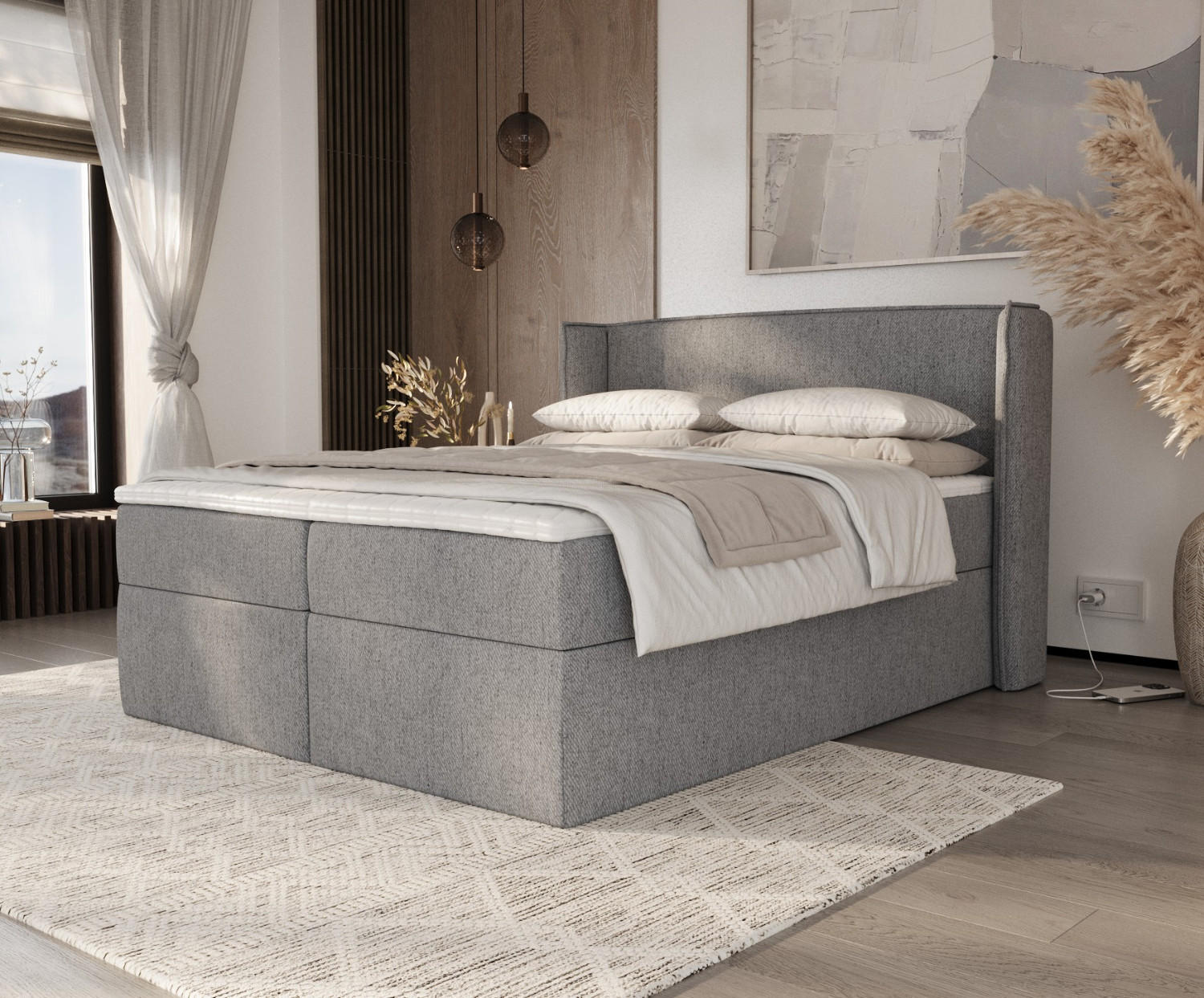 Thumbnail - AltaBeds Boxbett, Grau, Textil, Kiefer, Tanne, Fichte, H3, Höhe ca. 20 cm, 200x200 cm, Oeko-Tex® Standard 100, DIN EN 10...