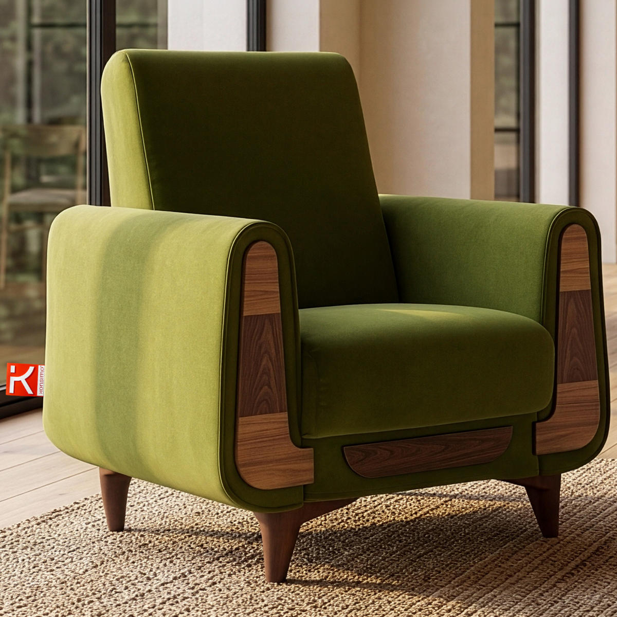 SESSEL GUSTAVO mit Armlehnen, grün - Braun/Grün, Holz/Holzwerkstoff (83/95/92cm) - KONSIMO®