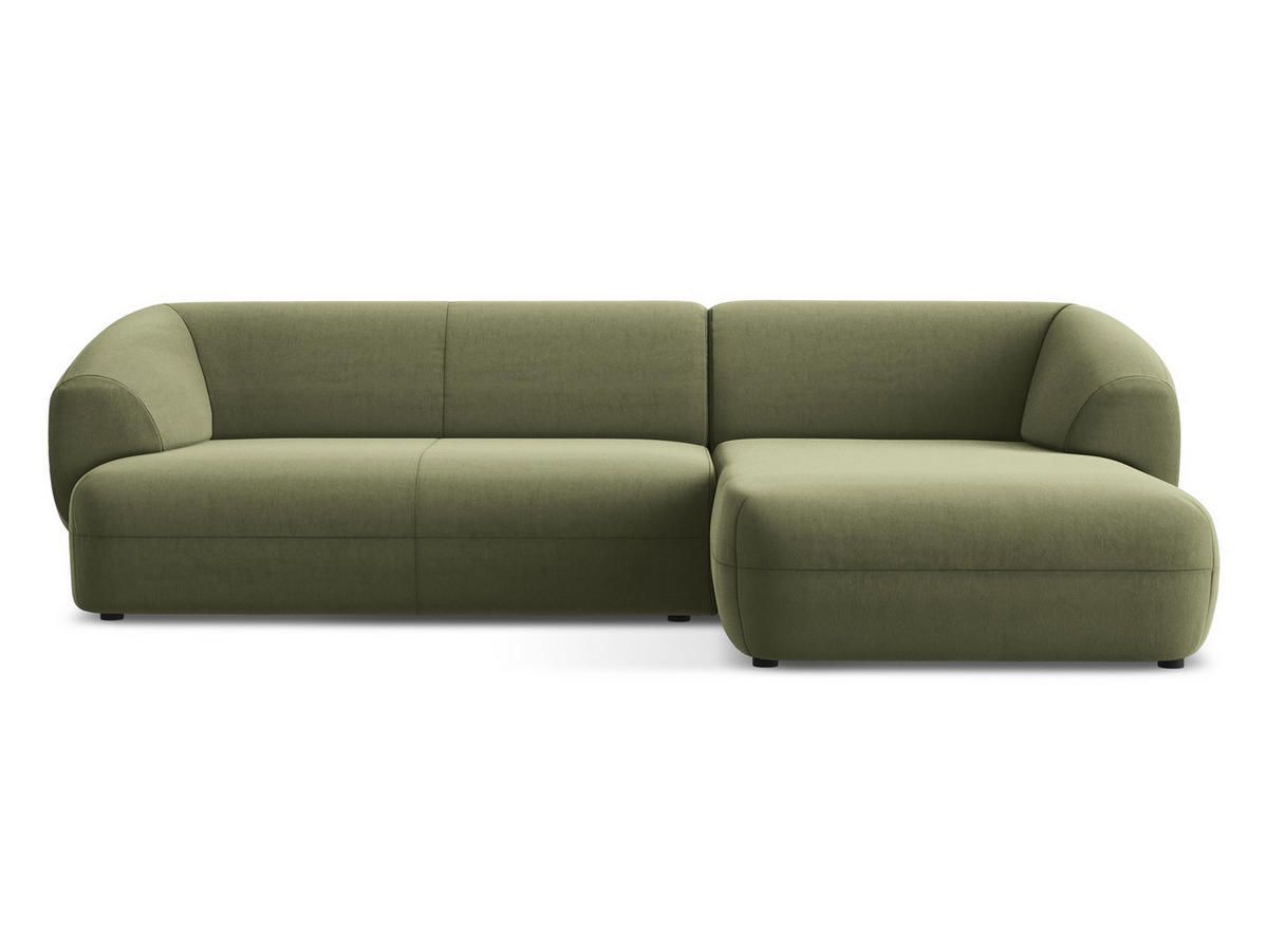 ECKSOFA Rechts Samt Stoff Grün - Schwarz/Olivgrün, Kunststoff/Textil (280/156cm) - Makamii