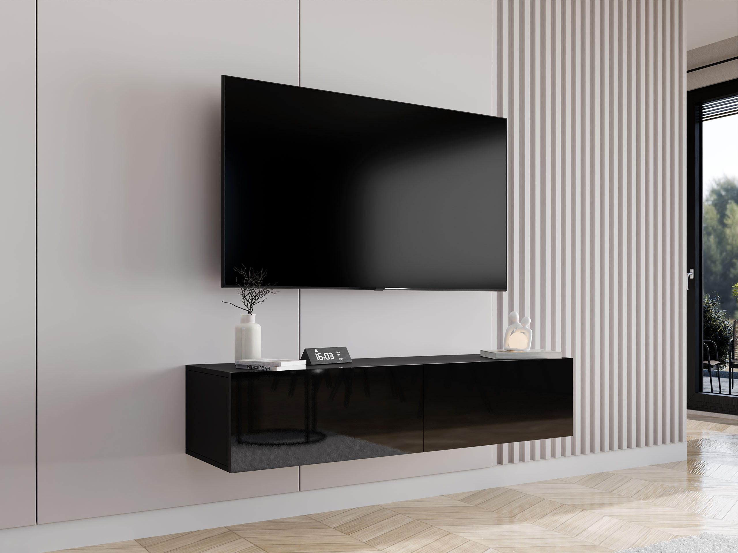 TV-LOWBOARD Vigo 140 - Schwarz Hochglanz/Schwarz, Holzwerkstoff (140/30/40cm) - MIRJAN24