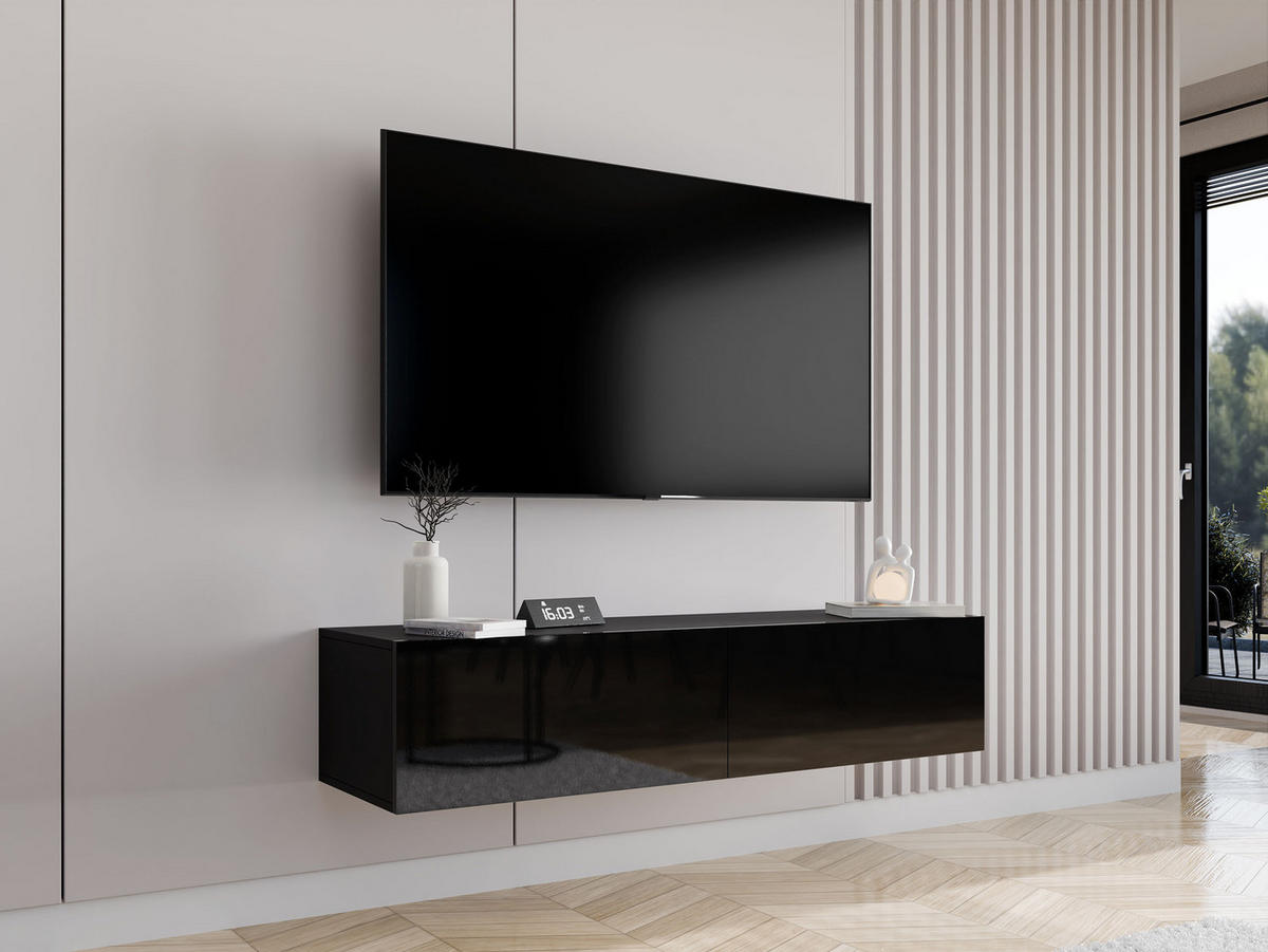 TV-LOWBOARD Vigo 140 - Schwarz Hochglanz/Schwarz, Holzwerkstoff (140/30/40cm) - MIRJAN24