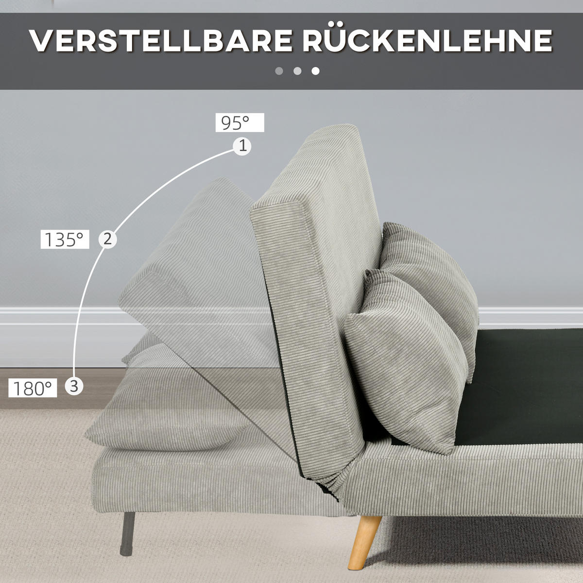 SCHLAFSOFA, Klappbett mit Bettfunktion, Rückenkissen, Polstersofa mit Samtoptik - Buchefarben/Grau, Buchenholz/Textil (90/81/141cm) - HOMCOM