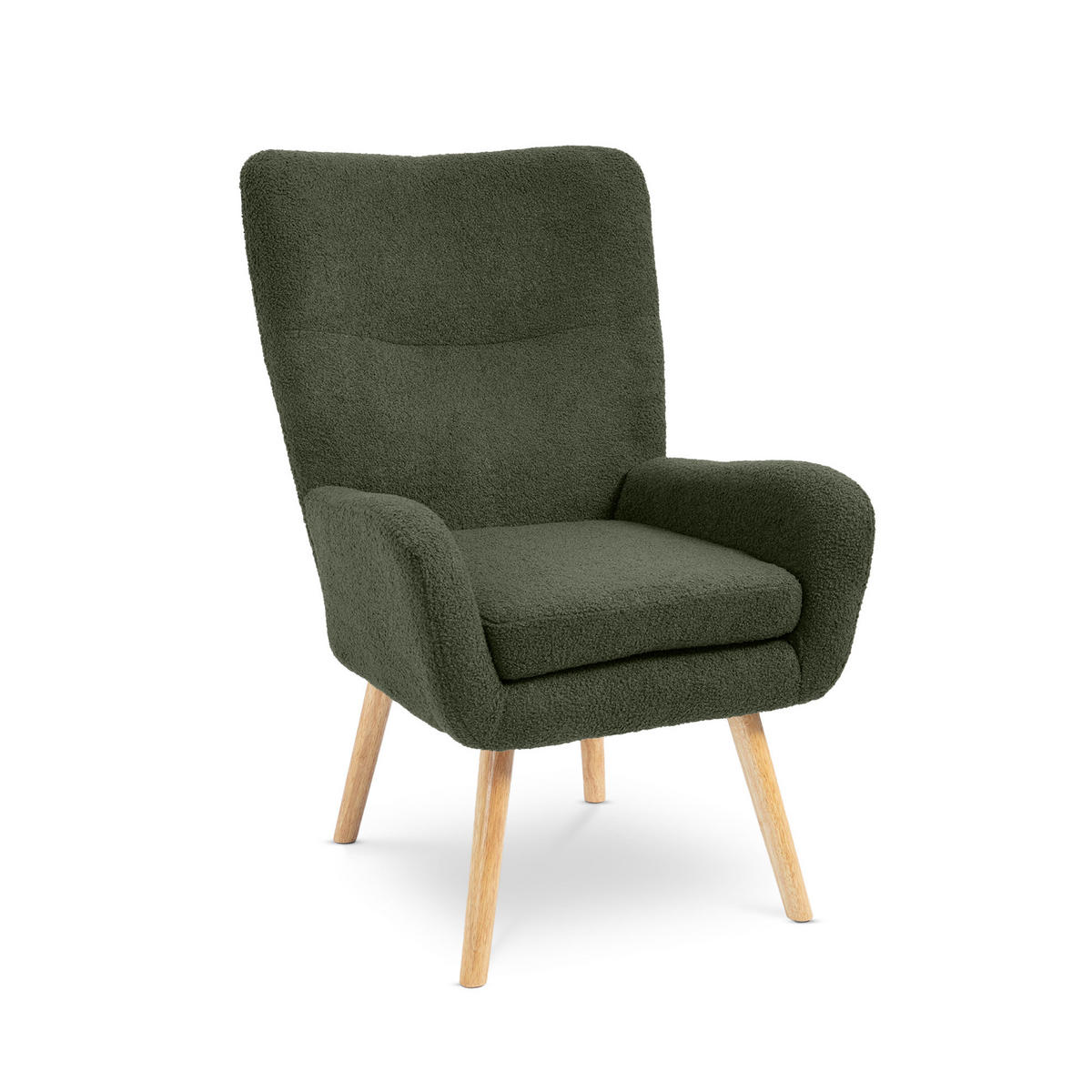 SESSEL Gaïa Moderner skandinavischer aus khakifarbenem Frotteestoff - Akaziefarben/Grün, Holz/Textil (66.5/98/80.5cm) - Sicaan