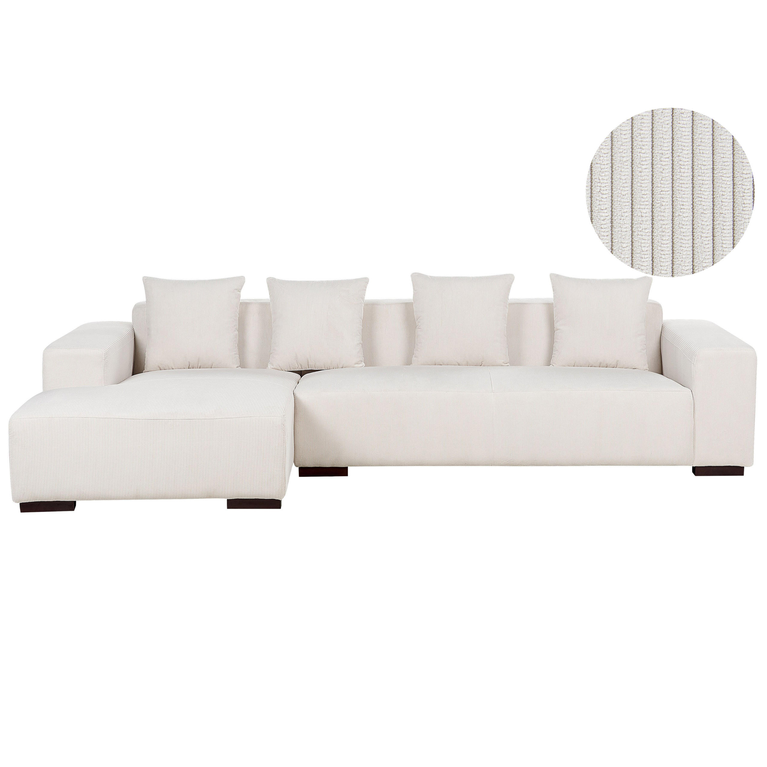 ECKSOFA 4-Sitzer Cord Cremeweiß rechtsseitig Lungo - Creme/Weiß, Textil (285/160cm) - Beliani