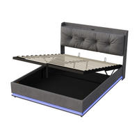 ČALÚNENÁ posteľ 160x200 cm, zamatovosivá, s boxom na posteľ, LED a USB-C - sivá, drevo (160/200cm) - SHOPENTRA