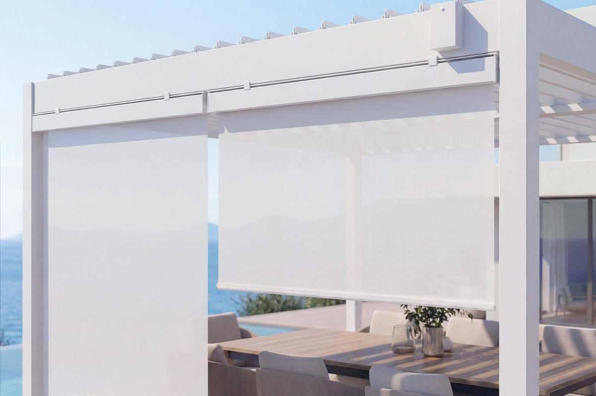 MARKISEN für Pergola VADA 2er-Set, weißes Aluminium, H.250 x B.135cm - Weiß, Metall (135/250/135cm) - Cazeboo