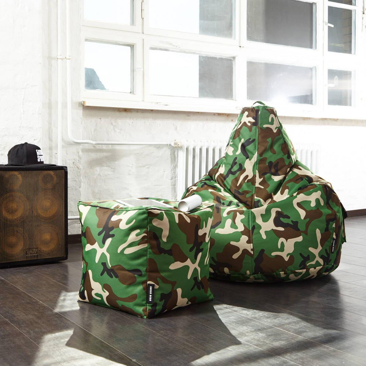 SITZSACK-HOCKER Pouf "Cube" 40x40x40cm - Braun/Grün, Textil (40/40/40cm) - Green Bean