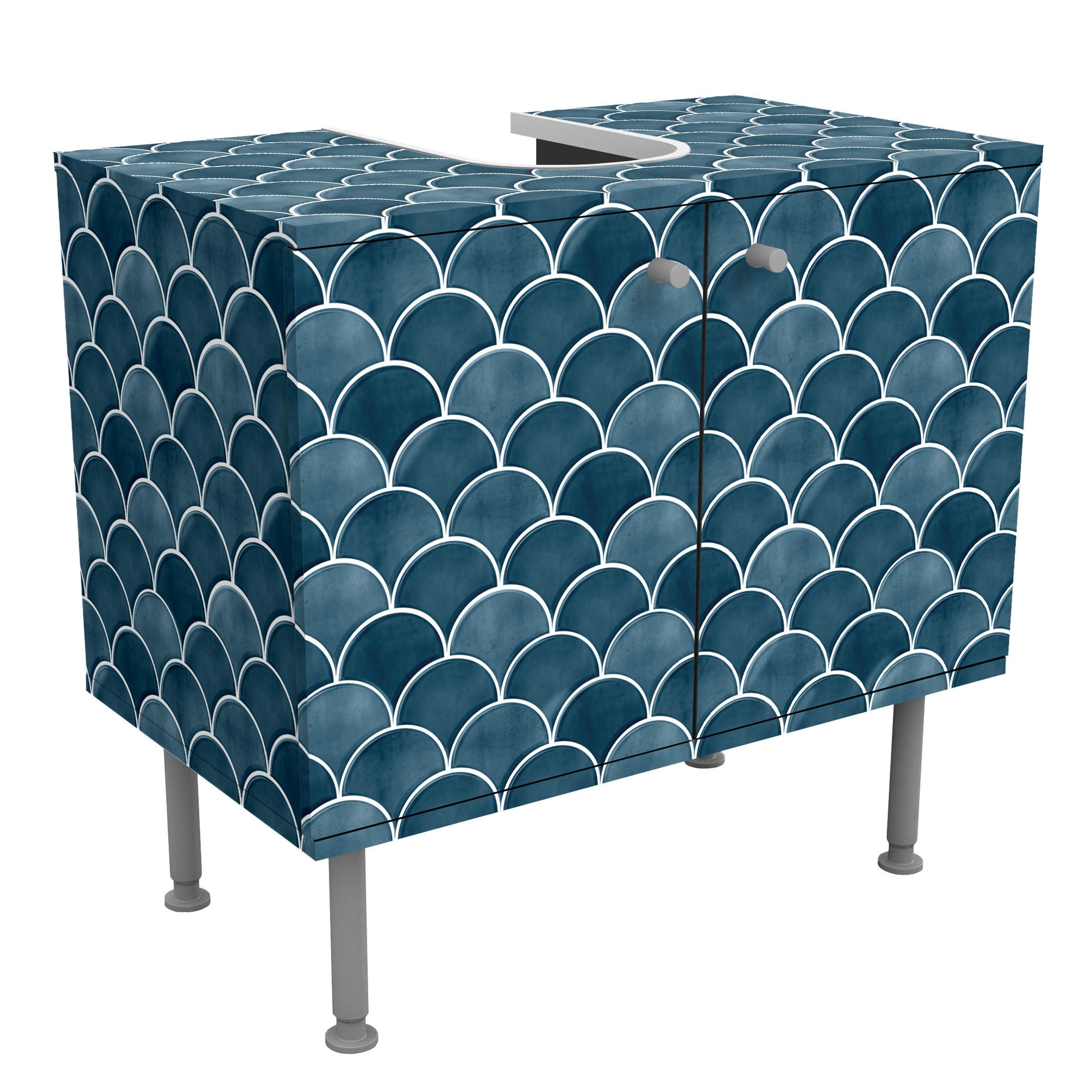 WASCHBECKENUNTERSCHRANK Fischschuppen Fliesen Keramikoptik Dunkelblau 60/55/35 cm - Blau, Holzwerkstoff (60/55/35cm) - Bilderwelten