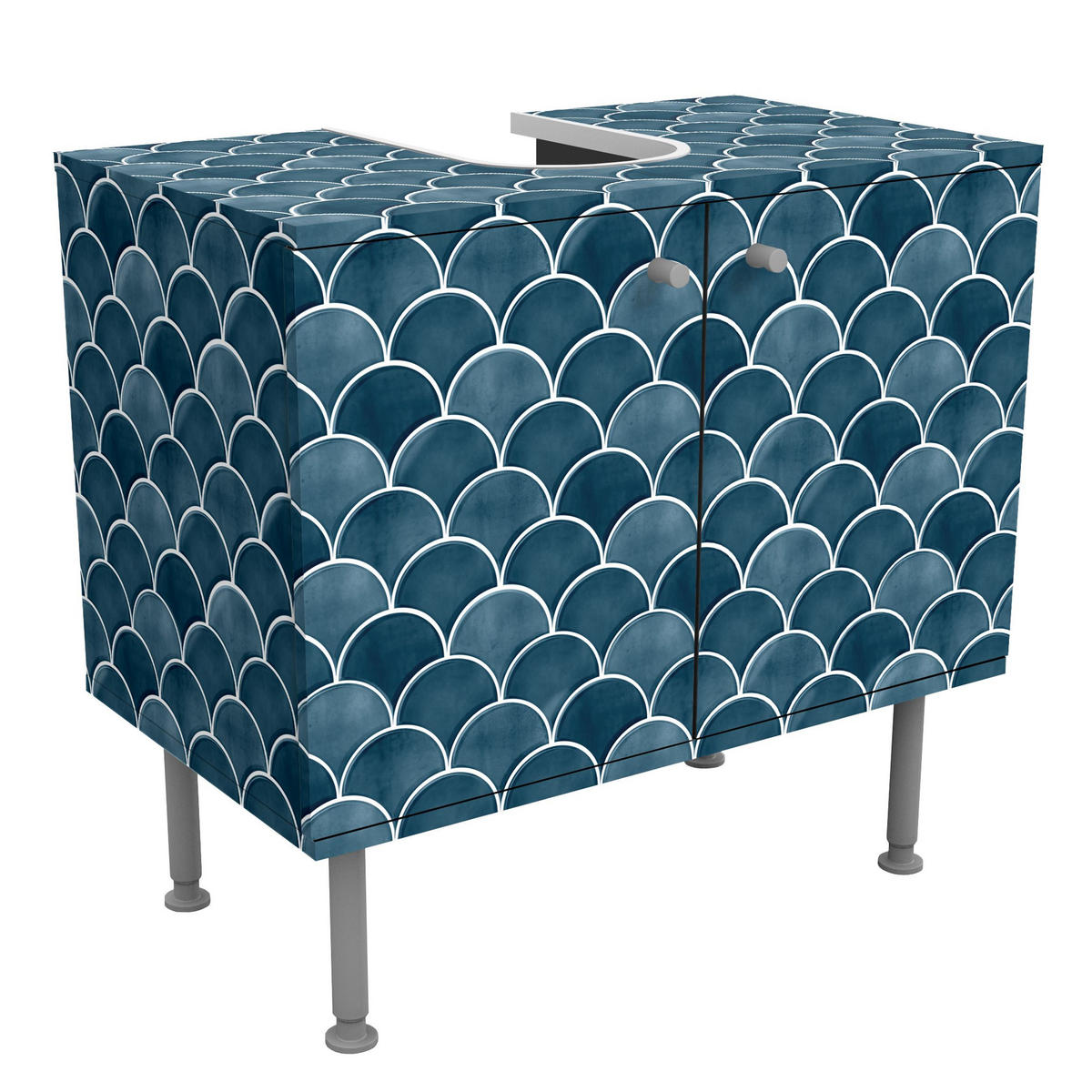 WASCHBECKENUNTERSCHRANK Fischschuppen Fliesen Keramikoptik Dunkelblau 60/55/35 cm - Blau, Holzwerkstoff (60/55/35cm) - Bilderwelten