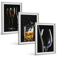 BILDER SET 3er Set - 40x60 cm Silberner Rahmen - Weingläser und Whiskygläser auf schwarzem Hintergrund - Silberfarben, Kunststoff (40/60cm) - TULUP