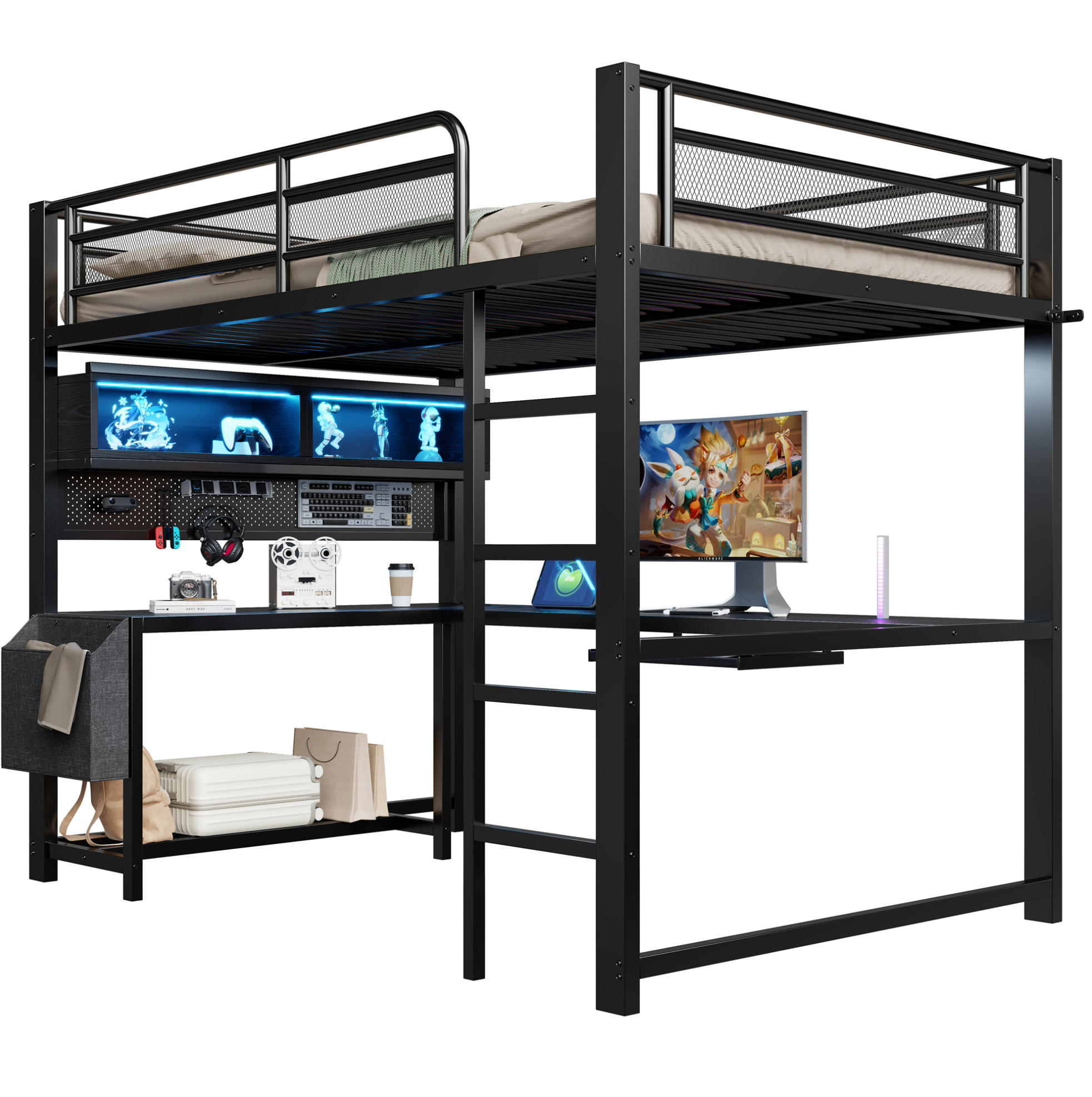 Ivmeu Gaming-Hochbett Schwarz 140x200 cm