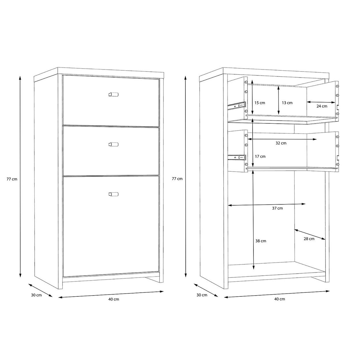 KOMMODE - Dunkelgrau/Schwarz, Holzwerkstoff/Kunststoff (40/77/30cm) - home24