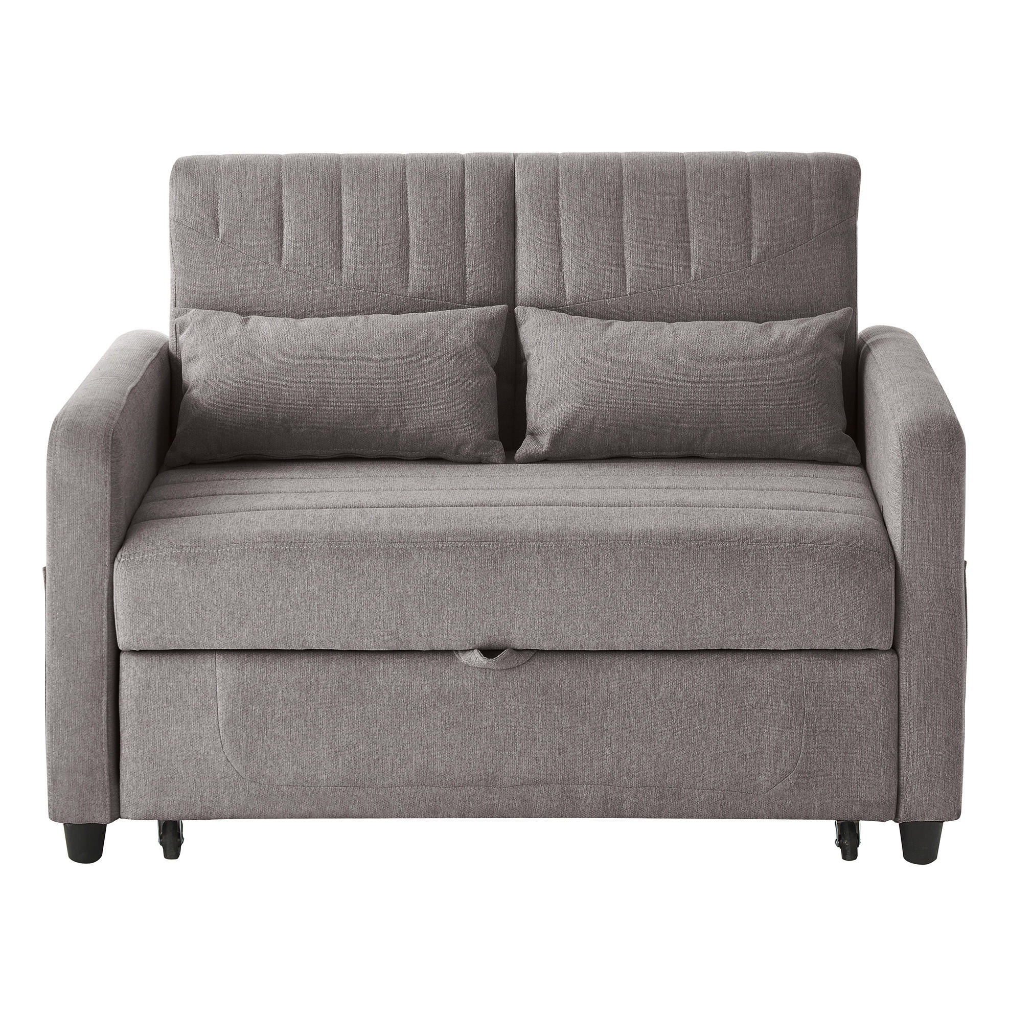 SOFA Zweisitzer mit Schlaffunktion ausziehbar Grau Baumwoll-Leinen 210/90/45 cm - Grau, Kunststoff (114/82.5/77cm) - OKWISH