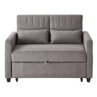 SOFA Zweisitzer mit Schlaffunktion ausziehbar Grau Baumwoll-Leinen 210/90/45 cm - Grau, Kunststoff (114/82.5/77cm) - OKWISH