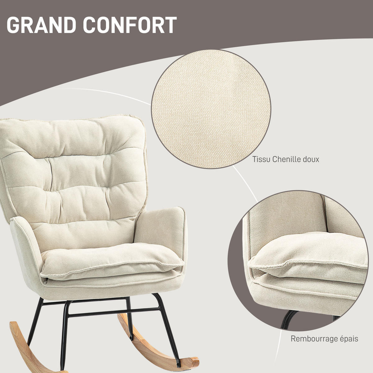 SCHAUKELSTUHL DE-17419 Beige - Beige, Metall (71/97/98.5cm) - ComfortXL