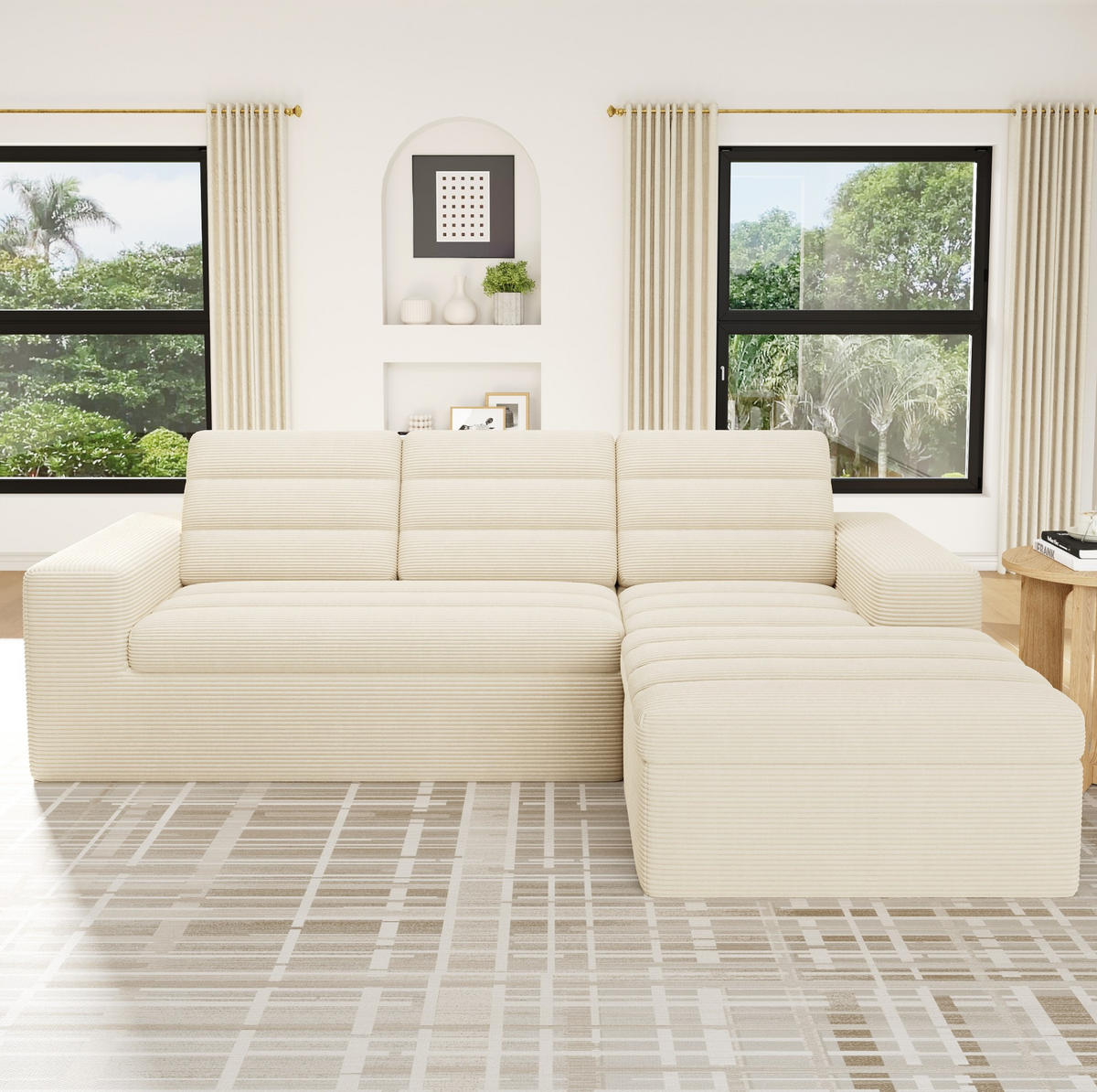 ECKSOFA 253/161/89 cm beige aus Cord mit modularer Form - Beige, Textil (161/253cm) - OKWISH