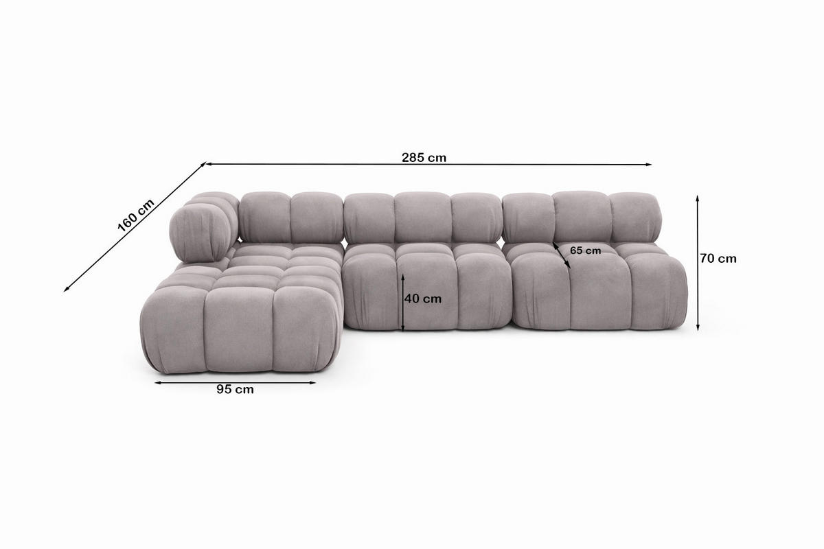 ECKSOFA L-Form Modulare, Veloursstoff Salvador, Grau, Links, Selia - Grau, Holz (285/160cm) - Kaiser Möbel