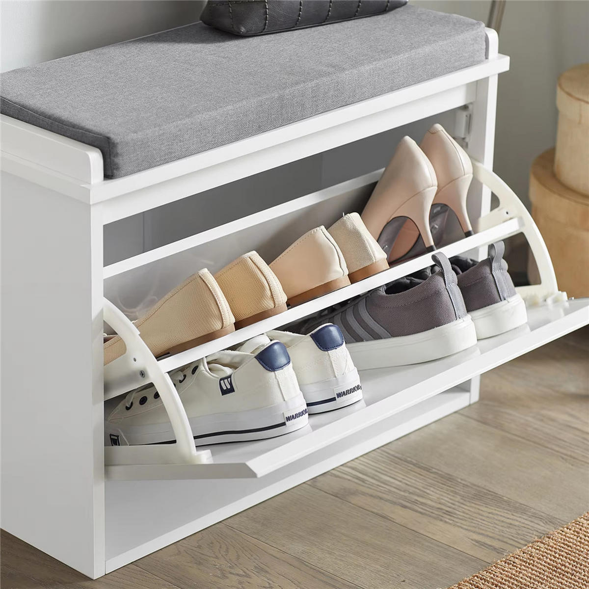 SCHUHSCHRANK Schuhkipper mit Sitzkissen Klappe, Weiß - Weiß, Holz (62/46/25cm) - Kaket