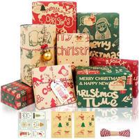 GESCHENKPAPIER Set Weihnachten 8 Blatt 70x50cm Kraft Rot Grün Bunt - Multicolor, Papier (50/1/70cm)