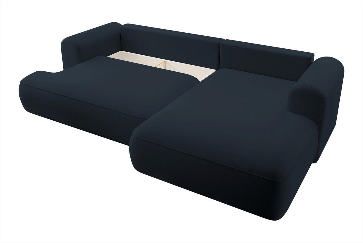 ECKSOFA Ovo Dunkelblau Velours - Schwarz/Dunkelblau, Kunststoff/Textil (260/165cm) - Selsey