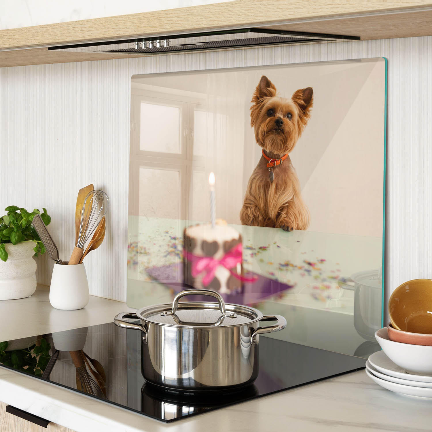 GLASPLATTE 60x52 cm Hund mit Kuchen - Braun/Dunkelblau, Glas (60/52cm) - TULUP