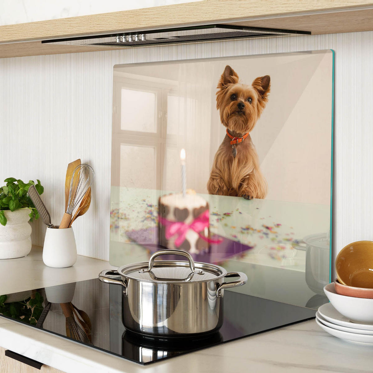 GLASPLATTE 60x52 cm Hund mit Kuchen - Braun/Dunkelblau, Glas (60/52cm) - TULUP