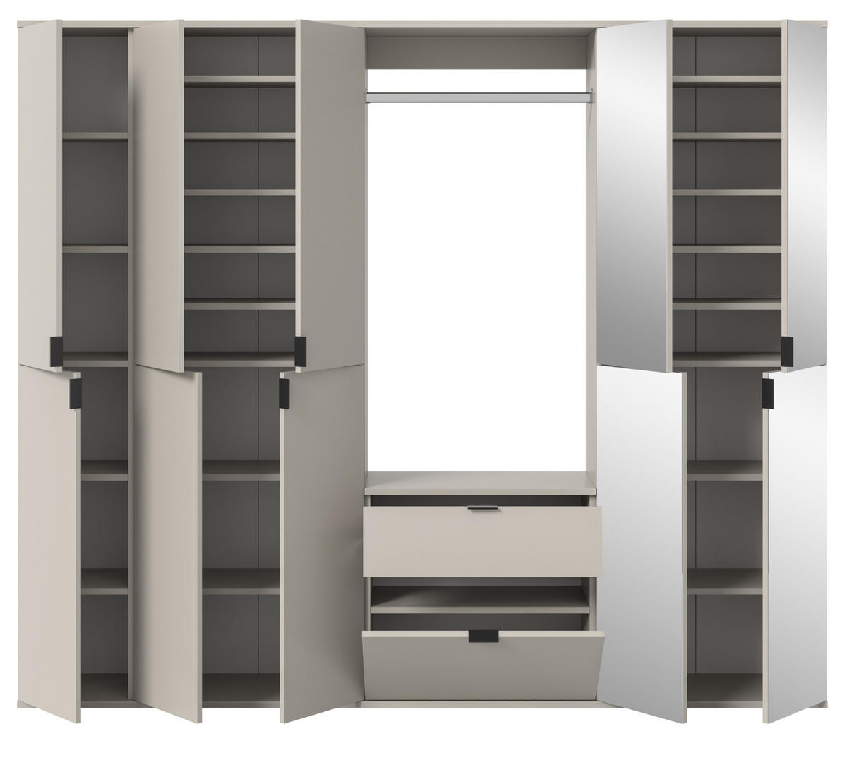 GARDEROBEN-SET Kaschmir 213 x 193 cm, Garderobenschrank mit Spiegel - Kaschmir/Schwarz, Glas/Holzwerkstoff (213/193/34cm) - Inn.Furn